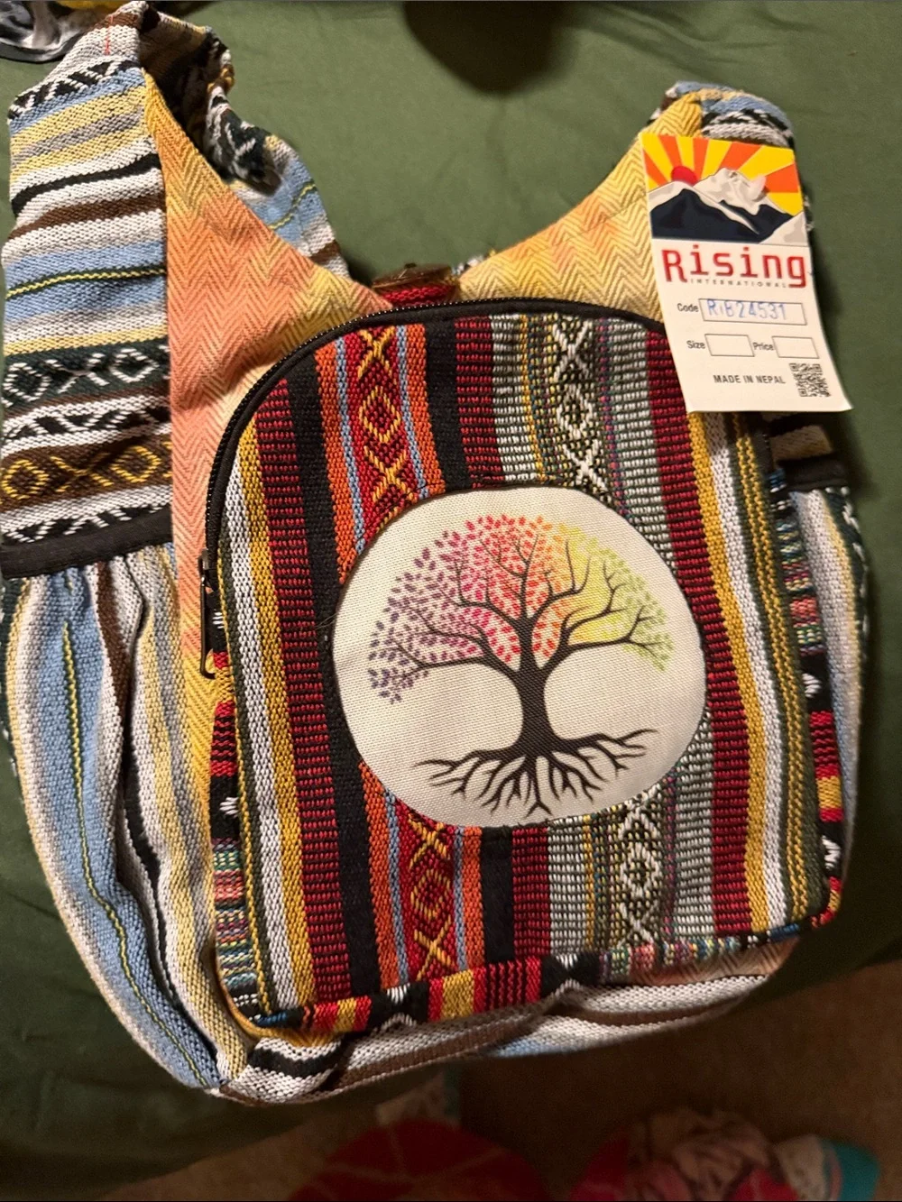 Rising Tide Multicolor Striped Tree of Life Crossbody Bag